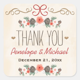 Vintage Pine Cone Weihnachtsfeier Danke Quadratischer Aufkleber