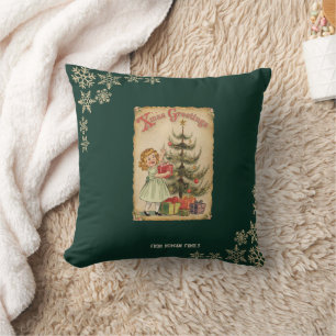 Vintage Pine Tree Little Girls präsentiert Schneef Kissen