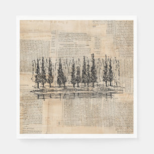 Vintage Pine Trees Nature Scene Newsprint Art Serviette