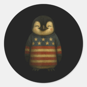 Vintage-Pinguin-Amerikanische-Flagge zum Feiern de Runder Aufkleber