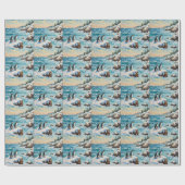 Vintage-Pinguine auf schneebedeckter Weihnachtskli Geschenkpapier (Flach)