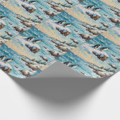 Vintage-Pinguine auf schneebedeckter Weihnachtskli Geschenkpapier (Ecke)