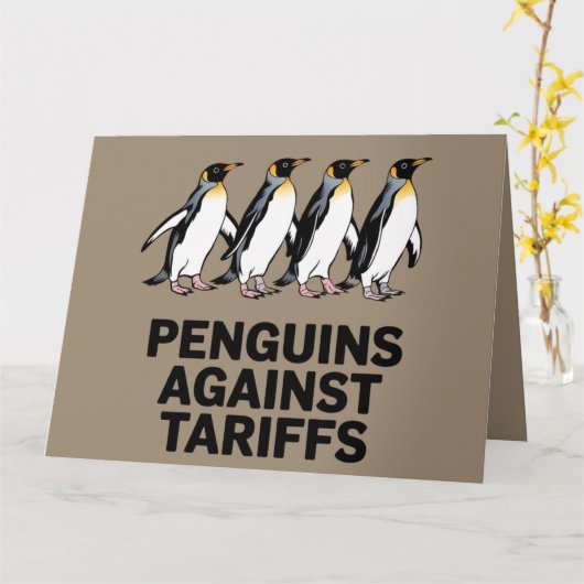 Vintage Pinguine protestieren gegen Zölle Karte (Gelbe Blume)