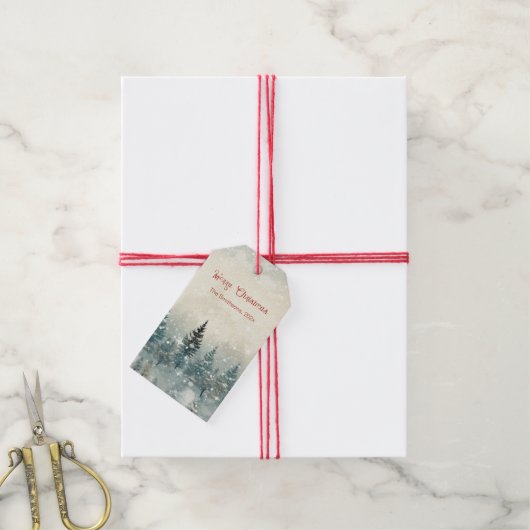 Vintage Pinienbäume Weihnachten Geschenkanhänger (Mit Garn)