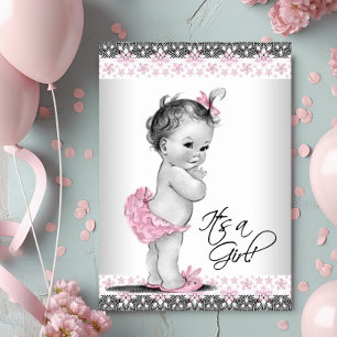 Vintage Pink and Gray Baby Girl Shower Einladung