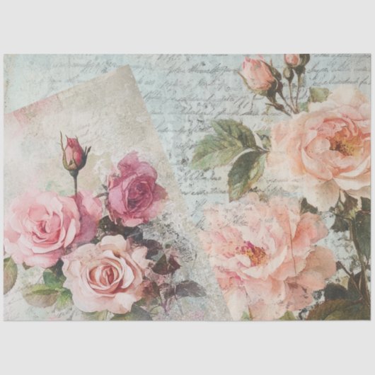 Vintage Pink Antique Blush Rose Decoupage Seidenpapier (Vorderseite)
