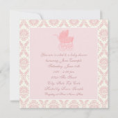 Vintage Pink Baby Carriage Baby Dusche Einladung (Rückseite)
