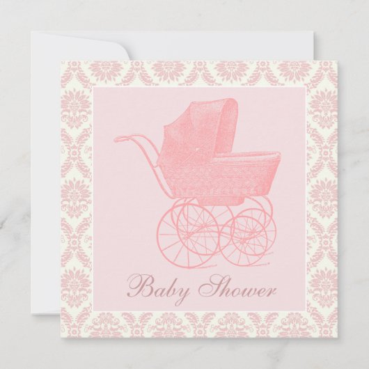 Vintage Pink Baby Carriage Baby Dusche Einladung (Vorderseite)