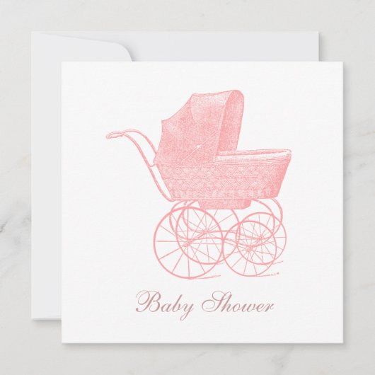 Vintage Pink Baby Carriage Baby Dusche Einladung (Vorderseite)