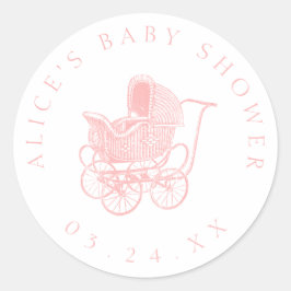 Vintage Pink Baby Carriage Baby Dusche Runder Aufkleber