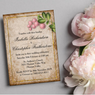 Vintage Pink Berries Hochzeit Einladung