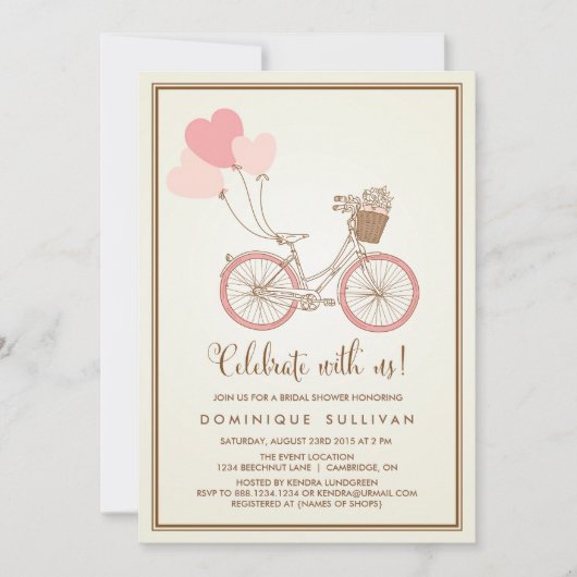 VINTAGE PINK BICYCLE BRIDAL SHOWING EINLADUNG (Vorderseite)