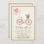 VINTAGE PINK BICYCLE BRIDAL SHOWING EINLADUNG (Vorne/Hinten)