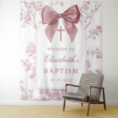 Vintage Pink Bow Baptism Photo Backdrop Wandteppich (Beispiel)