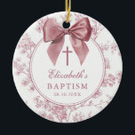 Vintage Pink Bow Floral Baptism Christening Keramik Ornament<br><div class="desc">These pretty baptism,  christening ornaments feature an elegant pink bow and stylish typography with a floral background and can be personalized with the name,  special date and photo on the reverse. Designed by Thisisnotme©</div>
