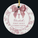 Vintage Pink Bow Floral First Holy Communion Keramik Ornament<br><div class="desc">These pretty first holy communion keepsake ornaments feature an elegant pink bow and stylish typography with a floral background and can be personalized with the name,  special date and photo on the reverse. Designed by Thisisnotme©</div>