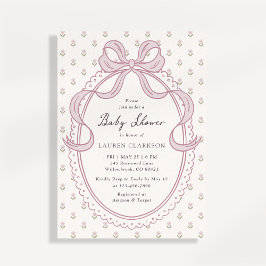 Vintage Pink Bow Frame Baby Shower Invitation Einladung