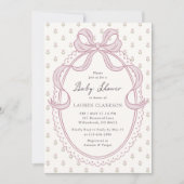 Vintage Pink Bow Frame Baby Shower Invitation Einladung (Vorderseite)