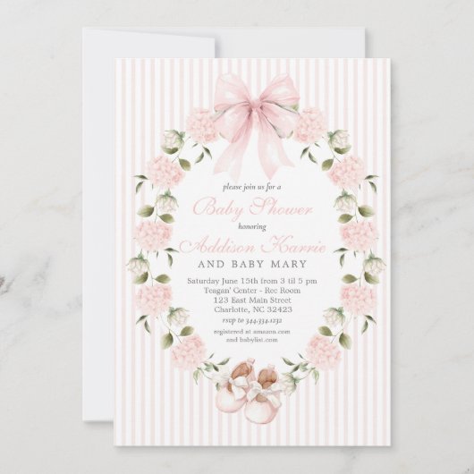 Vintage Pink bow Girl Baby Shower  Einladung (Vorderseite)