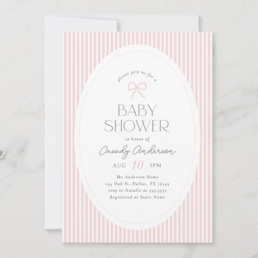 Vintage Pink Bow Girl Babydusche Einladung (Vorderseite)