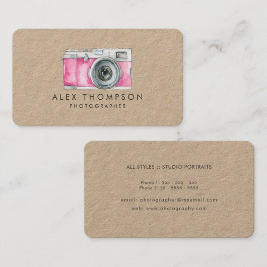 Vintage Pink-Camera-Fotograf-Visitenkarten Visitenkarte (Vorne/Hinten)