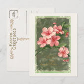 Vintage Pink Cherry Blüten und Ostergrüße Postkarte (Vorne/Hinten)