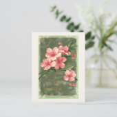 Vintage Pink Cherry Blüten und Ostergrüße Postkarte (Stehend Vorderseite)