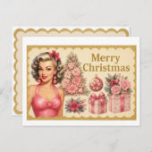 Vintage Pink Christmas Tree Postcard Postkarte (Vorne/Hinten)