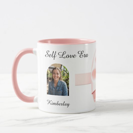 Vintage Pink Coquette Bow Heart Personalized Tasse (Links)