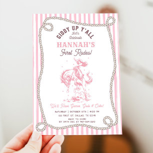 Vintage Pink Cowgirl 1. Geburtstagsfeier Einladung