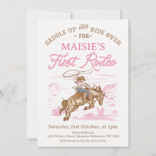 Vintage Pink Cowgirl erstes Rodeo 1. Geburtstag Einladung