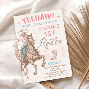 Vintage Pink Cowgirl Erstes Rodeo 1. Geburtstag Einladung