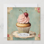 Vintage Pink Cupcake Geburtstagsparty Einladung (Vorderseite)