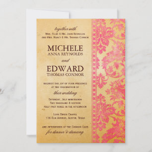 Vintage Pink Damask Lace Hochzeit Einladung