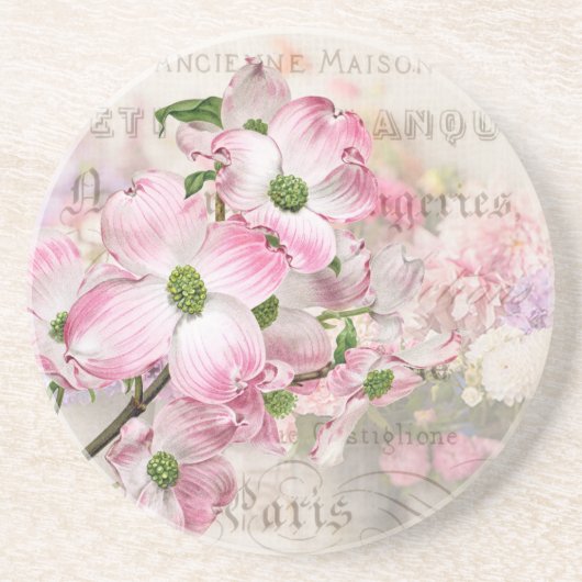 Vintage Pink Dogwood Blossoms Stone Coaster Getränkeuntersetzer (Vorne)
