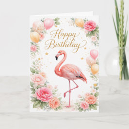 Vintage Pink Flamingo Birthday Karte