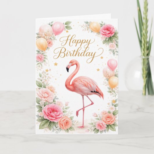 Vintage Pink Flamingo Birthday Karte (Vorderseite)