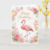Vintage Pink Flamingo Birthday Karte (Gelbe Blume)