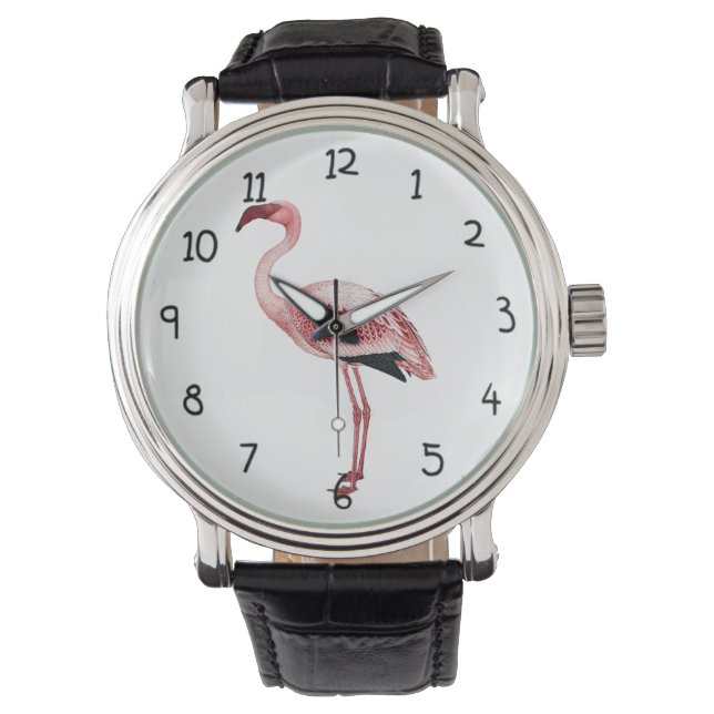 Vintage Pink Flamingo Malerei Armbanduhr (Vorderseite)