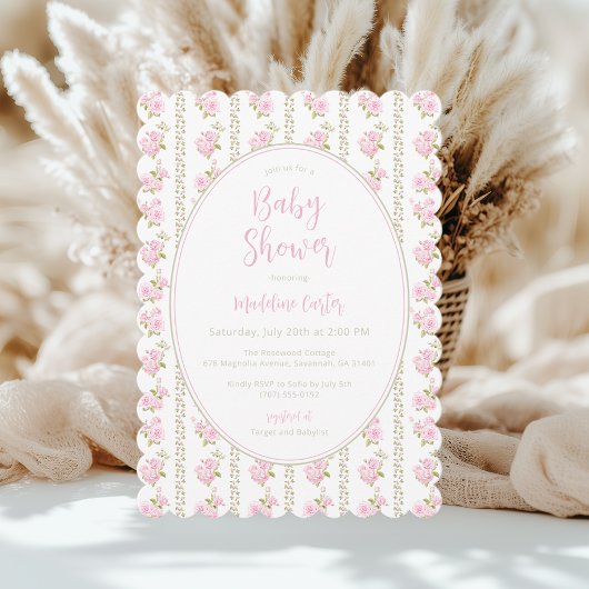 Vintage Pink Floral Baby Shower  Einladung