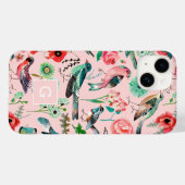 Vintage Pink Floral Birds Botanical Phone Case (Rückseite (Horizontal))