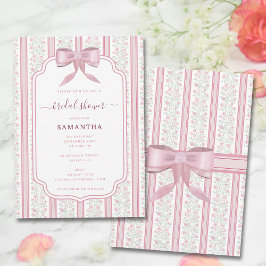 Vintage Pink Floral Coquette Bow Bridal Shower Einladung