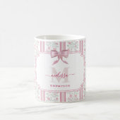 Vintage Pink Floral Coquette Bow Monogram Kaffeetasse (Mittel)