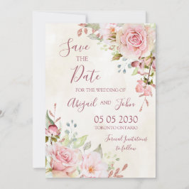 Vintage Pink Floral Spring Save the Date Card