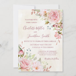 Vintage Pink Floral Spring Wedding Invitations Einladung