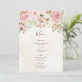 Vintage Pink Floral Spring Wedding Menu Menükarte (Stehend Vorderseite)