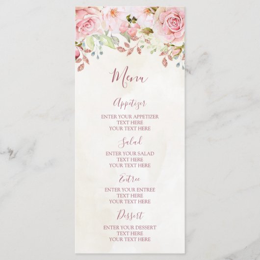 Vintage Pink Floral Spring Wedding Menu Menükarte (Vorderseite)