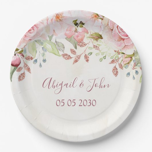 Vintage Pink Floral Spring Wedding Pappteller (Vorderseite)