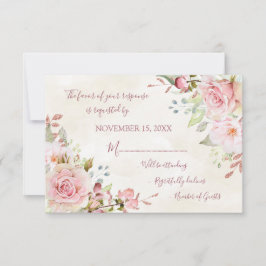 Vintage Pink Floral Spring Wedding Response Card RSVP Karte