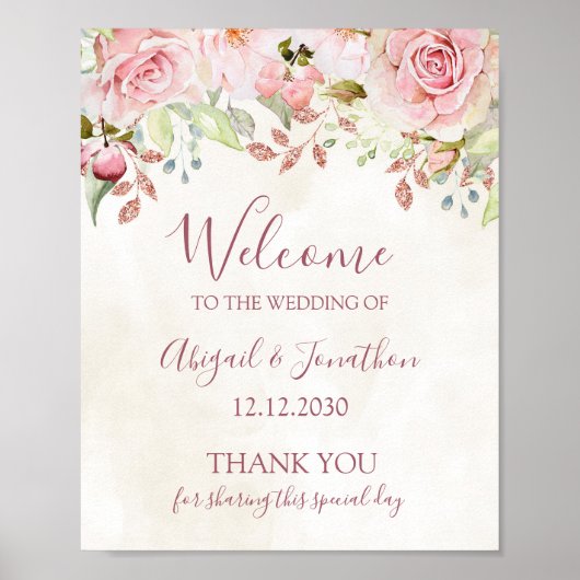 Vintage Pink Floral Spring Wedding Welcome Poster (Vorne)